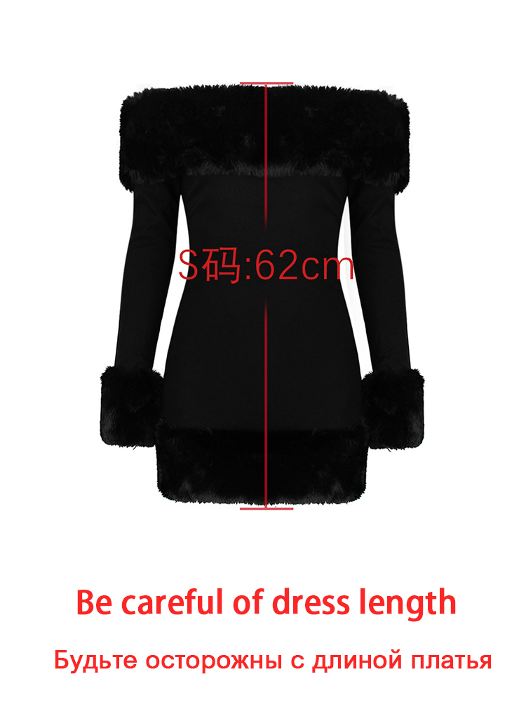 Faux Fur Elegant Party Dresses for Women 2023 Black Off The Shoulder Formal Occasion Dresses Mini New in Winter Women Clothing