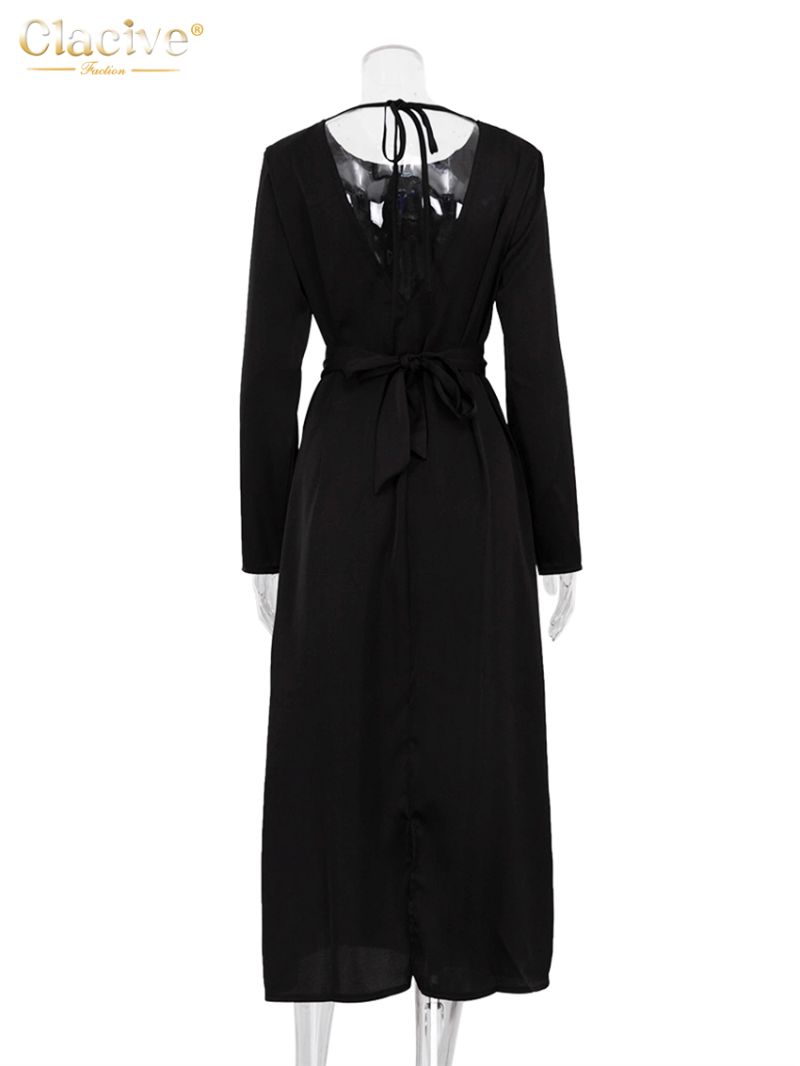 Clacive Fashion Loose Black Women'S Dress Elegant O-Neck Long Sleeve Office Ankle-Length Dresses Casual Classic Female Dress