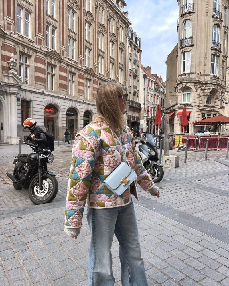 2024 New Printed Flower Patchwork Warm Cotton Jacket Women Single-breasted Casual Long Sleeve Stand Collar Coat Lady Streetwear