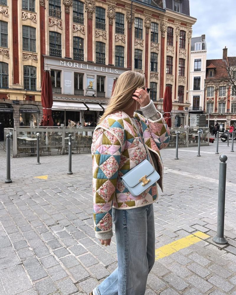 2024 New Printed Flower Patchwork Warm Cotton Jacket Women Single-breasted Casual Long Sleeve Stand Collar Coat Lady Streetwear