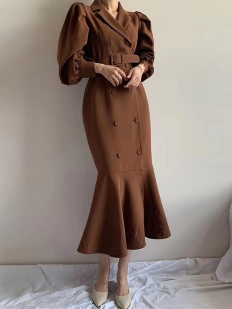 Elegant Women Blazer Dress Double Breasted Long Sleeve Korean Fashion Dress Office Wear Lady New Vestidos