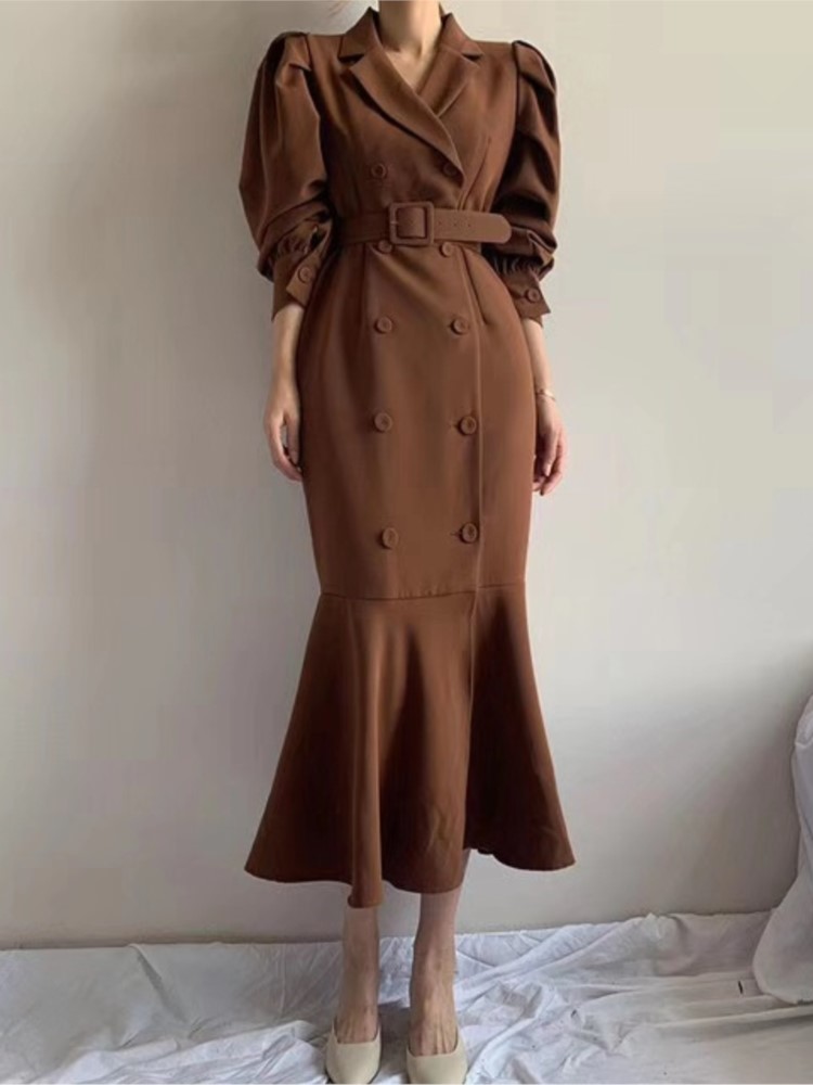 Elegant Women Blazer Dress Double Breasted Long Sleeve Korean Fashion Dress Office Wear Lady New Vestidos