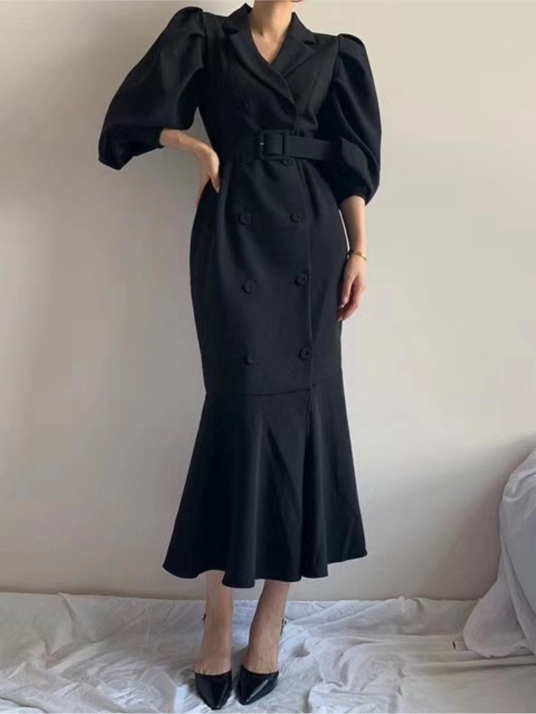 Elegant Women Blazer Dress Double Breasted Long Sleeve Korean Fashion Dress Office Wear Lady New Vestidos