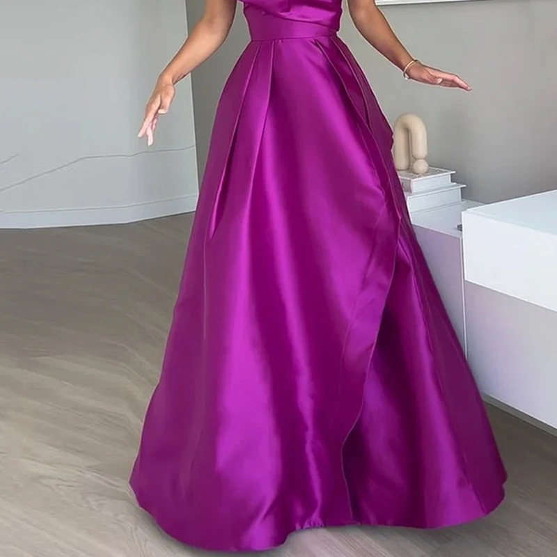 Women's Temperament Off Shoulder Satin Long Dress Elegant Solid Color Party Dresses New Sexy Strapless High Waist Evening Dress