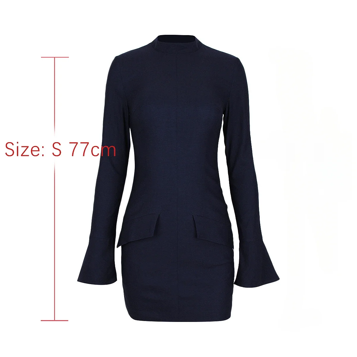 Suninheart Autumn and Winter Women Flare Sleeve Long Sleeve Dress 2023 Navy Stand Collar Office Lady Dress Casual Slim Dress