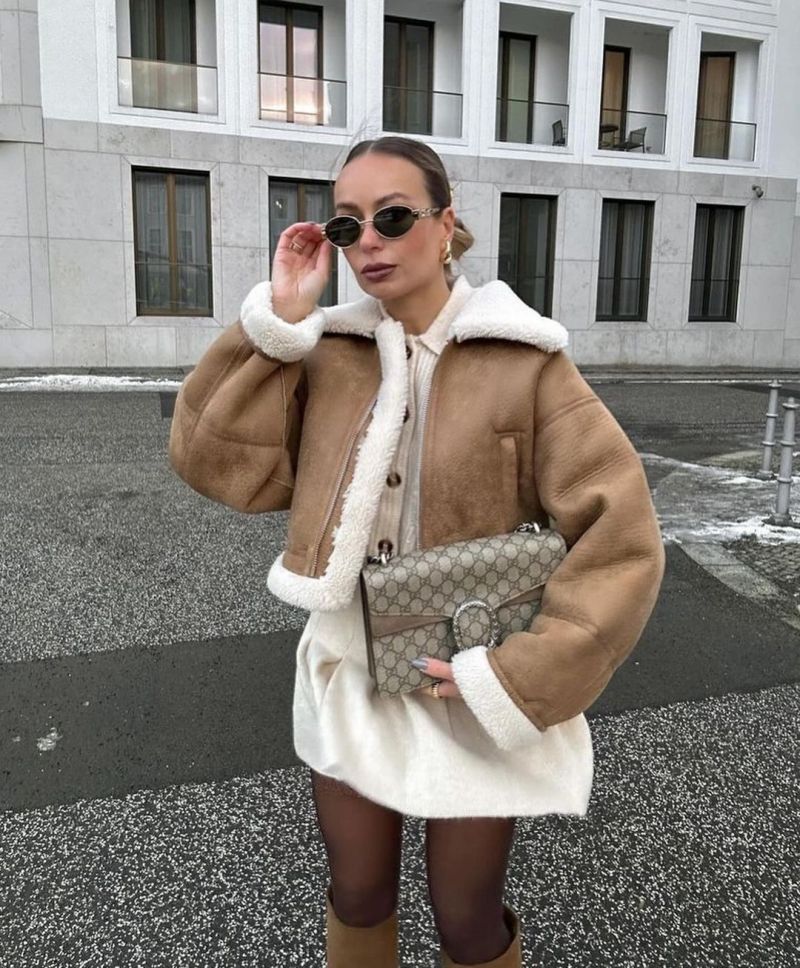 2024 Autumn Vintage Woman's Faux Shearling Cropped Jacket Coat Female Winter Thick Warm Lapel Fleece Jacket Long Sleeve Outwears