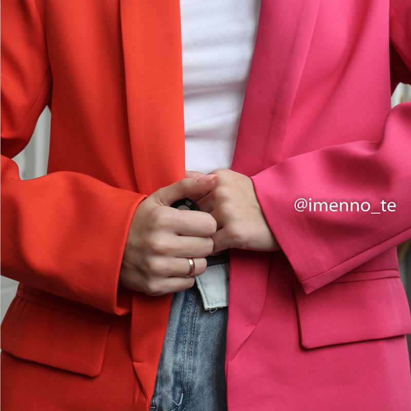 Women Office Lady Blazer Pink and Red Contrast Color Long Sleeve Blazer Coat Vintage Pockets Outerwear Autumn Tops 2022