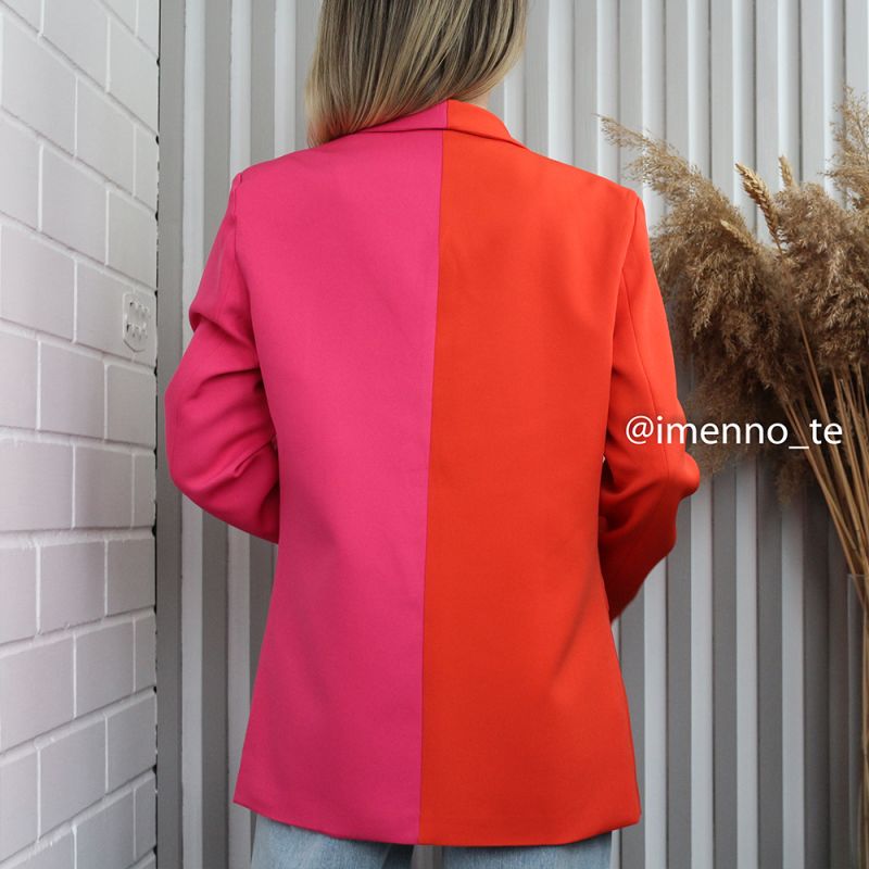 Women Office Lady Blazer Pink and Red Contrast Color Long Sleeve Blazer Coat Vintage Pockets Outerwear Autumn Tops 2022