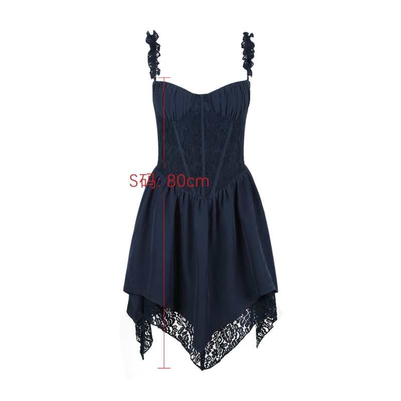 Suninheart Summer Mini Lace Party Dresses Lovely Navy Blue Sleeveless Spaghetti Strap A Line Dress Fashion Women Clothing 2023