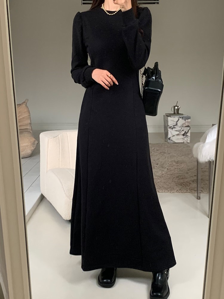 Autumn Winter Solid Sweatshirt Dress Long Dresses for Women Long Sleeve O-neck A-line Korean Fashion Casual Chic Robe New 2024