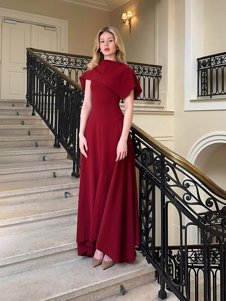 Elegant Solid Women's Dress With Shawl Retro Contrasting Sleeveless Midi Robes 2024 New Office Lady Party Evening Dresses