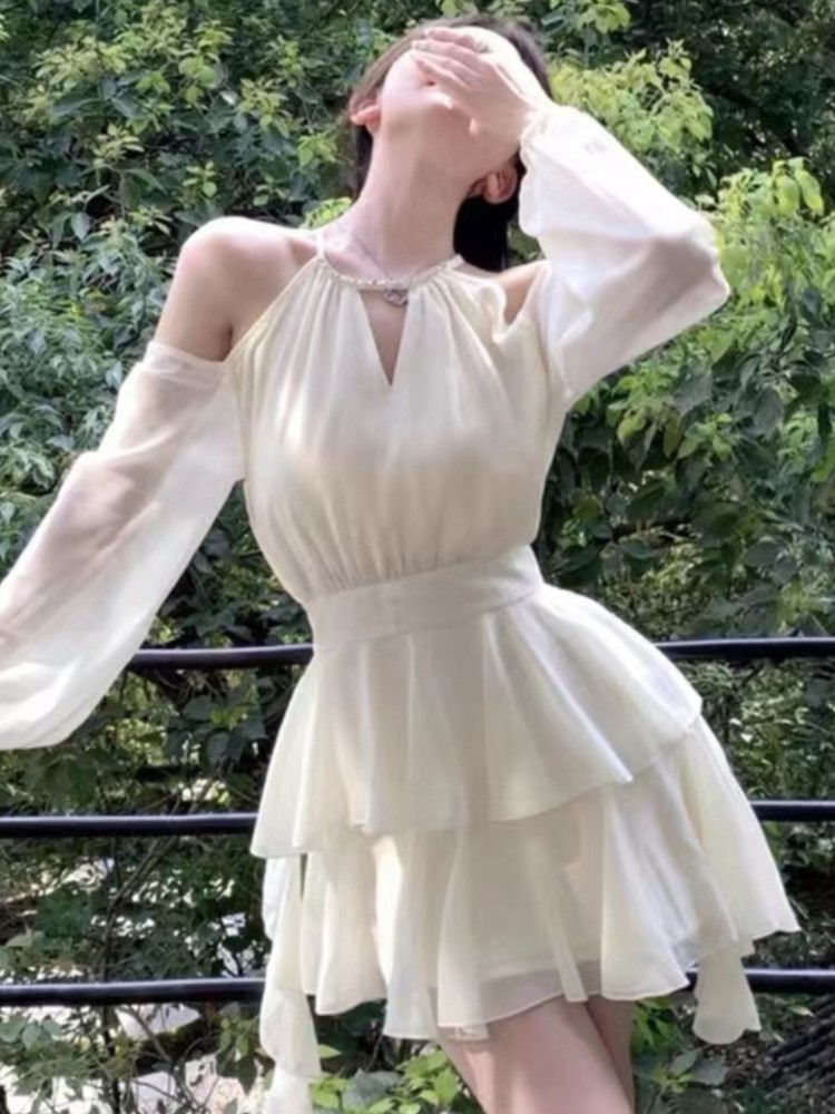 French Elegant Short Dresses for Women Summer New Ruffles A-line Long Sleeve Birthday Party Dress Holiday Prom Mini Vestido