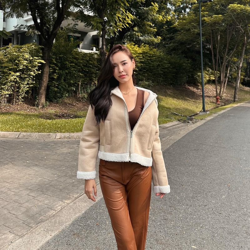 Suninheart 2023 Autumn and Winter New Women's Lamb Fleece Polo Collar Spliced Leather and Fur One Piece Double sided Jacket Coat