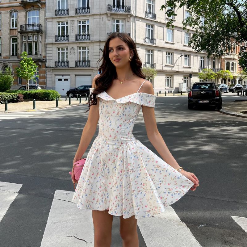 Suninheart Fashion Summer Dresses 2024 Floral Print Short Party Dresses Off The Shoulder Tulle Dress A Line Women's Clothing