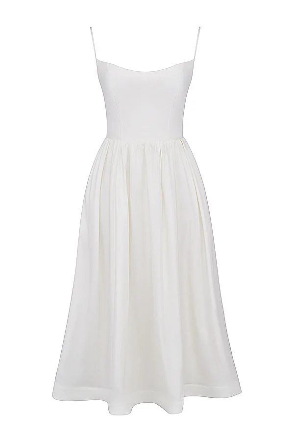 Suninheart Summer White Midi Beach Dress Elegant Spagehtti Strap A Line Wedding Guest Dress Casual Women Clothing 2023