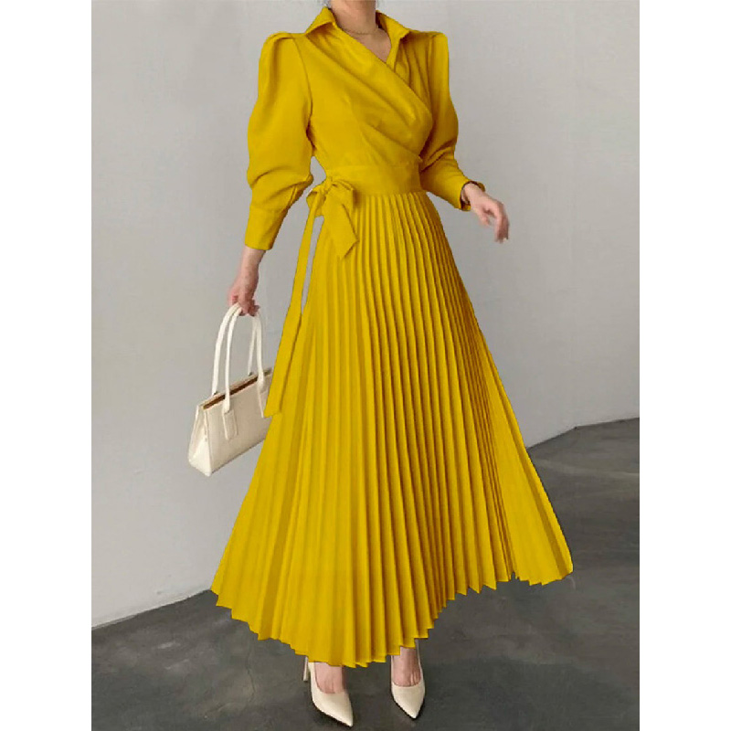 Jennifer Fashion Women's Solid Color Pleated Asymmetric Lapel Shirt Dress Maxi Dresses for Women 2024 Casual Summer