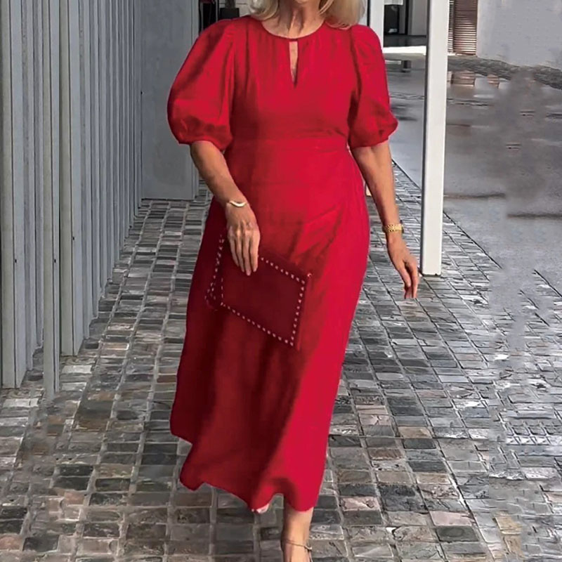 Vintage O Neck Puff Sleeves Women Party Dress New 2024 Multi Color Loose Office Dress Casual High Waist Summer Long Dress Mujer