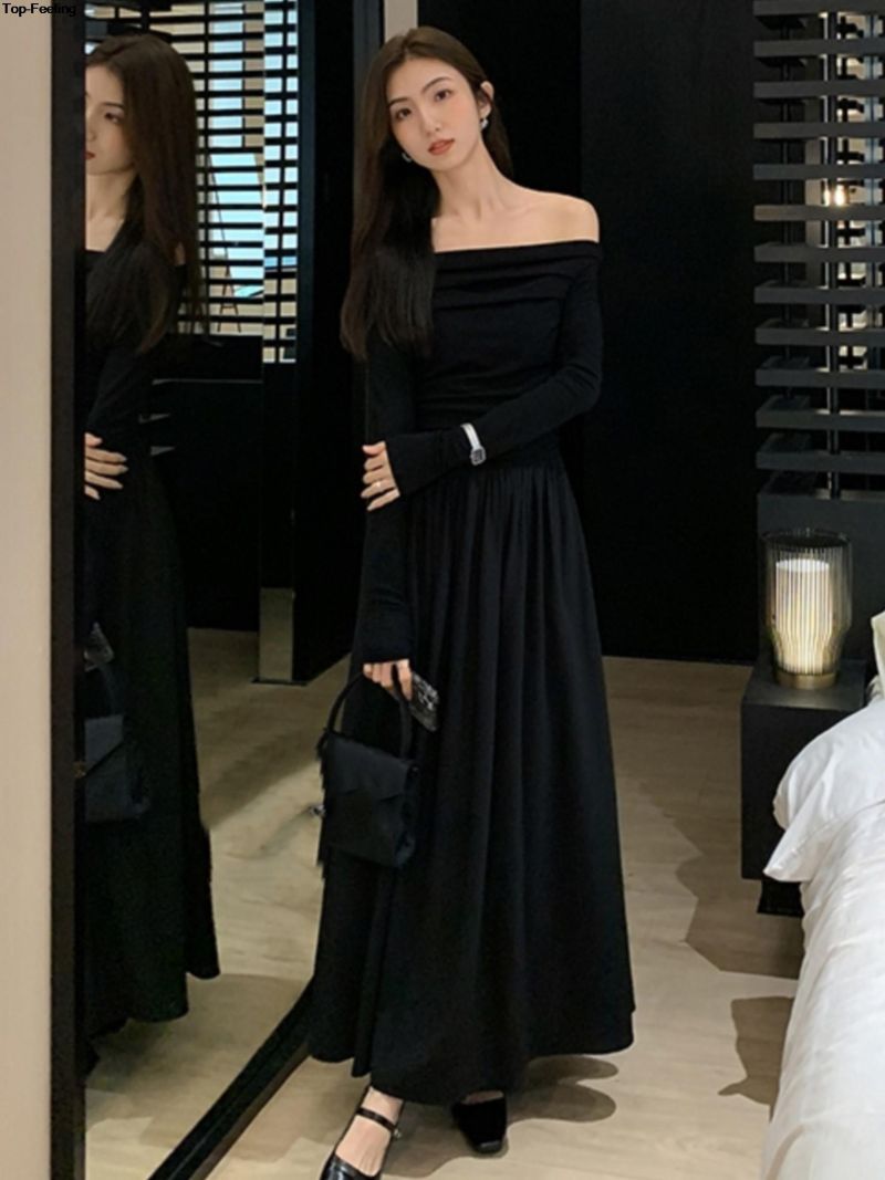 Autumn Fashion White Knitted Dress Women Elegant Sexy Off Shoulder Slim A-Line Robe Korean Spring Casual Long Sleeve Clothing