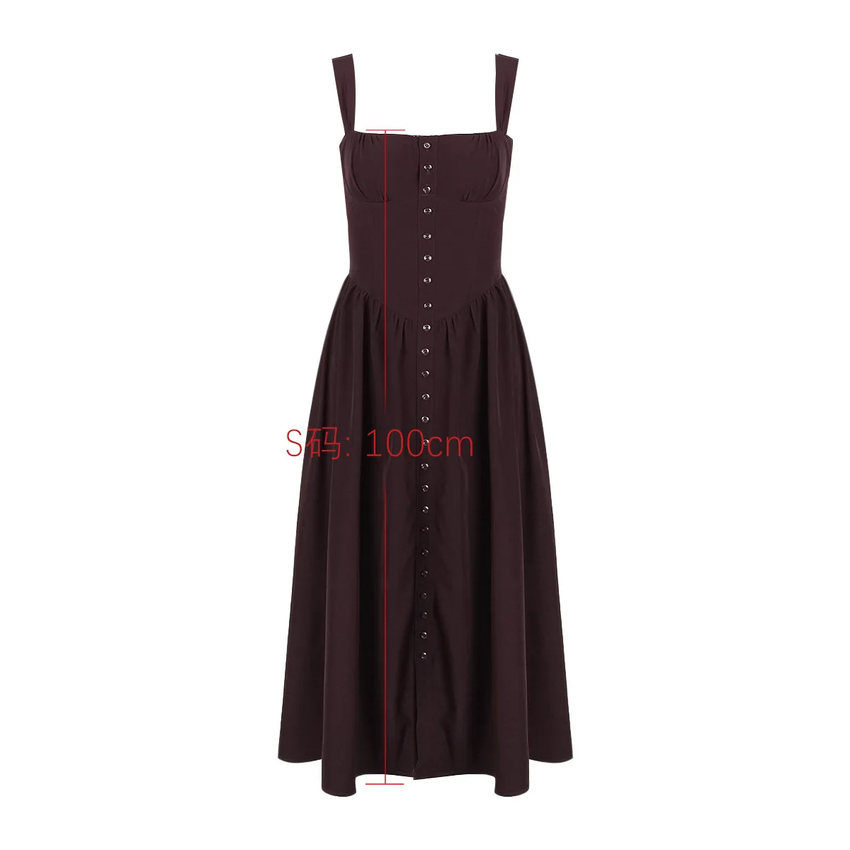 Suninheart Summer Women's Elegant Dresses 2023 Brown Spaghetti Strap Birthday Party Dress Midi Button Up A Line Dress