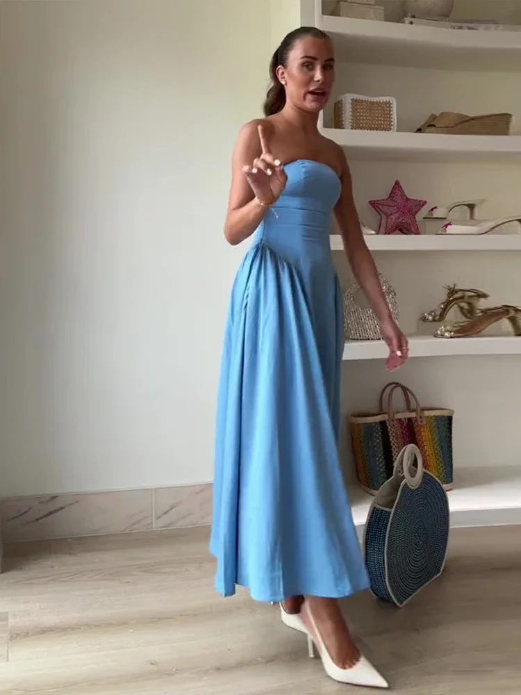 Sexy Slim Chest Wrapped Long Dress Women Fashion Solid Backless Strapless Midi Dresses 2024 Summer Office Lady Evening Robes