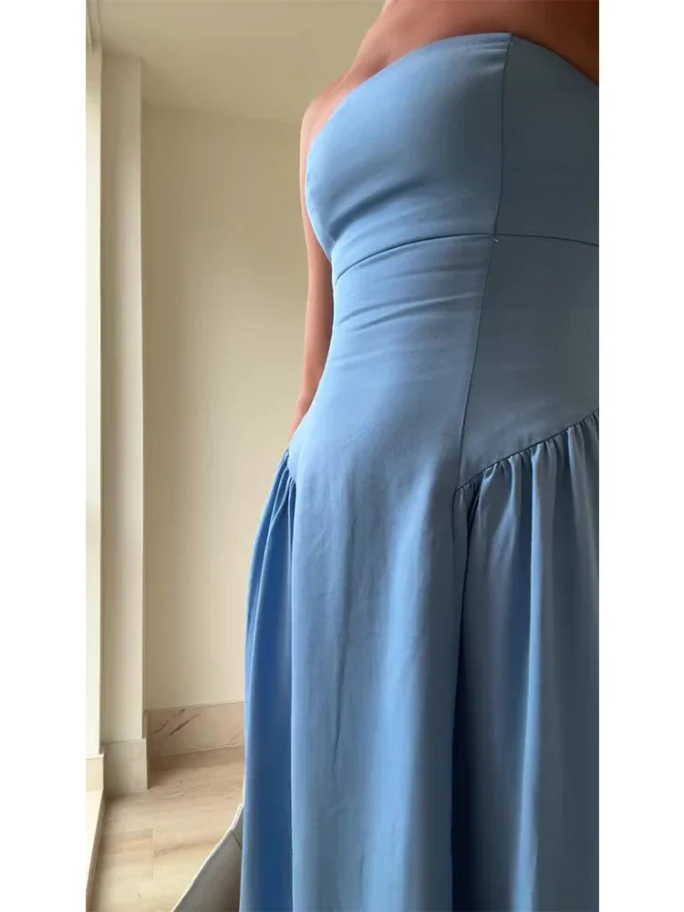 Sexy Slim Chest Wrapped Long Dress Women Fashion Solid Backless Strapless Midi Dresses 2024 Summer Office Lady Evening Robes