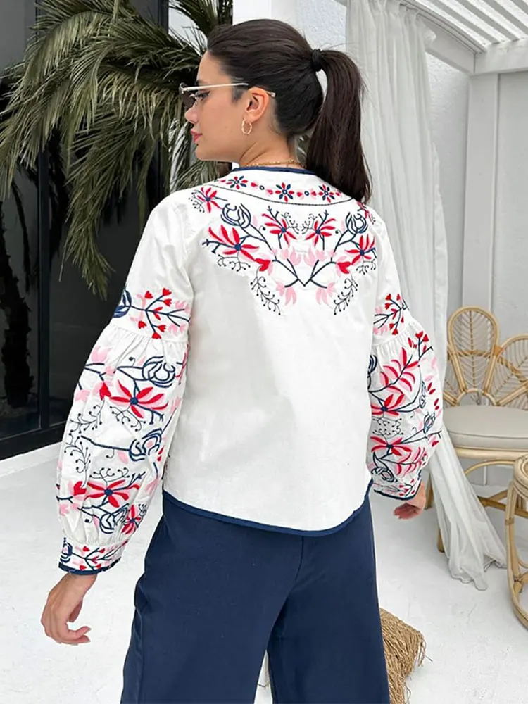 2024 Chic Women Elegant Floral Print Thin Coat Autumn Fashion O Neck Full Sleeves Cardigan New Female Casual Street Outwear