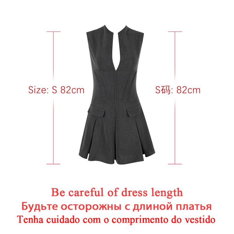 Suninheart Autumn Women Office Lady Blazer Dress Sleeveless 2023 Casual Fashion A Line Dress with Pocket Gray Women's Clothing