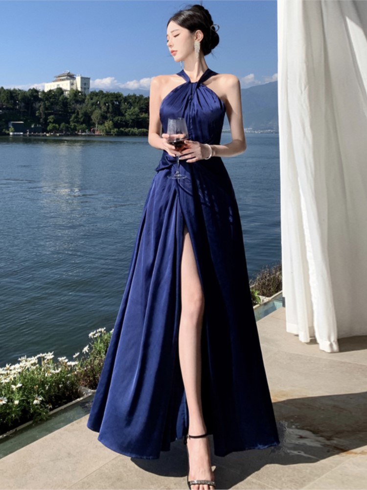 Elegant Wedding Evening Party Dress Halter High Split Summer New Sleeveless Long Dresses for Women Prom Robe Maxi Vestidos Mujer