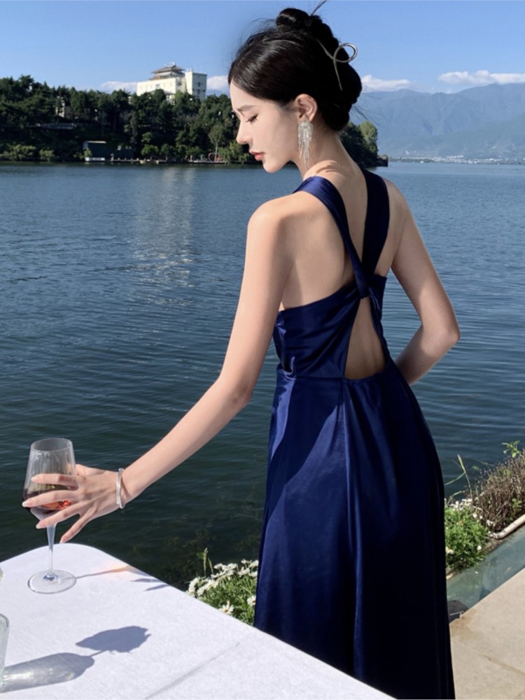 Elegant Wedding Evening Party Dress Halter High Split Summer New Sleeveless Long Dresses for Women Prom Robe Maxi Vestidos Mujer