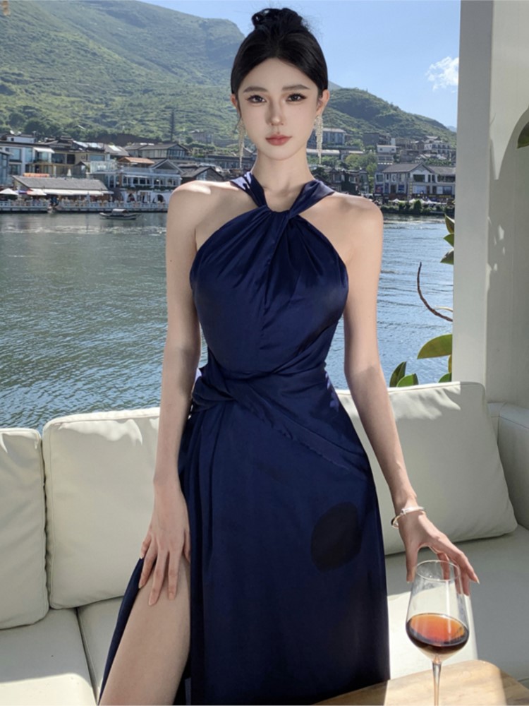 Elegant Wedding Evening Party Dress Halter High Split Summer New Sleeveless Long Dresses for Women Prom Robe Maxi Vestidos Mujer